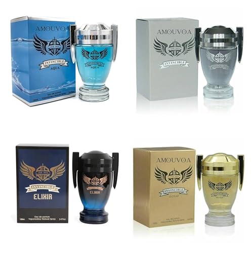 Invincible 4-Pc Set Cologne for Men Classic Collection Bottles, Eau de Parfum Natural Spray - Fresh Aqua Scent - Gift for Holiday (Pack of 4) Each 3.4 Fl Oz, Total 13.60 Oz image 5