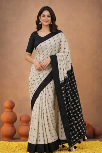Image of Jack & Jini Women's Floral Print Pure Georgette Saree with Blouse Piece | Soft Casual & Festive Drape | Gift for Mother, Wife.
