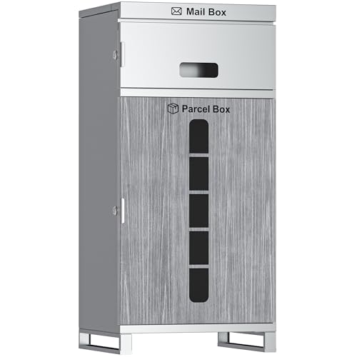 【複数投函可能/傘立てのプレゼント/ポスト一体型】BBKD 宅配ボックス 屋外 防水 大容量 大型 組立不要 盗難防止 両開扉 簡単設置 ポスト 一体型 置き配ボックス 置き型 ボックス 宅配box 宅配 便 郵便ポスト 戸建て用 個人宅（ぞうよ）案内ステッカー/ワイヤー/傘立て/ワイヤー付き グレー (シルバー)の商品画像（Amazon）