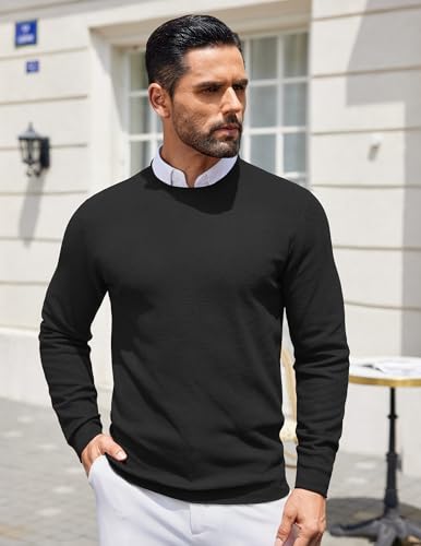 COOFANDY Mens Dress Pullover Sweater Lightweight Waffle Knit Sweater Slim Fit Crewneck Business Casual Sweater Black - Image 4