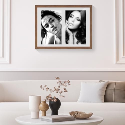 8.5x11 Oak Wood Picture Frame - Minimalist 8.5x11 Picture Frame with Mat Display 2Pcs 5x7 Photos, 5x7 Picture Frame Wood, Natural Solid Wooden Picture Frames(1 Pack, Walnut)