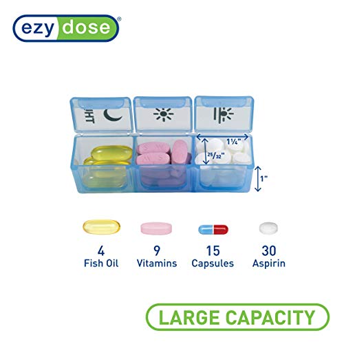 Ezy Dose (7-Day) Pill Medicine Vitamin Organizer Box Weekly, 3 Times a Day, AM PM Great for Travel Rainbow Lids FDA Registered