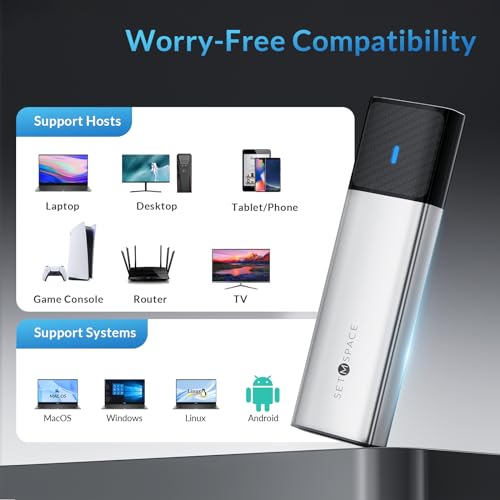 Image of SSD Enclosure Tool-Free, SETMSPACE M.2 NVME SSD Enclosure USB C 10Gbps, NVME Enclosure Aluminum to PCIe M-Key, M.2 Enclosure with USB C Cable Only for NVME SSDs 2230 /2242 /2260 /2280(Silver)