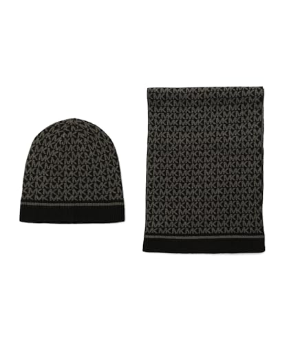 Michael Kors Conjunto de cachecol feminino Smallest Mk Beanie, Preto/Derby, One Size