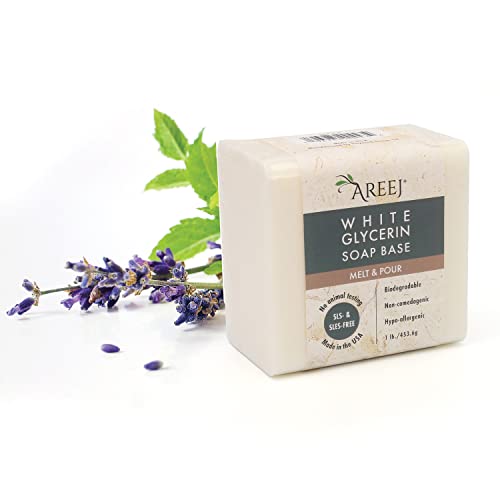 Areej White Glycerin Melt and Pour Soap Base 100% All Natural-Hypo-Allergenic, Non-GMO, SLS-Free - 1Lb Package
