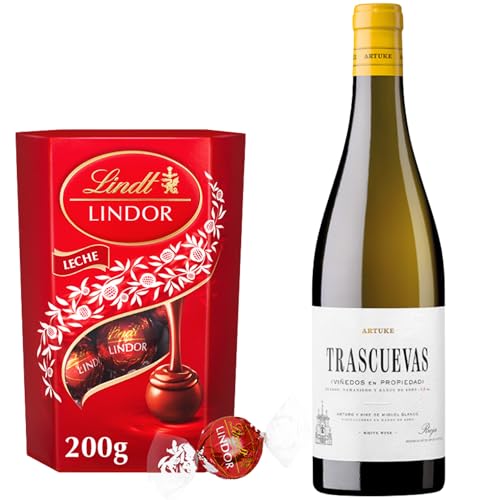 San Valentin Regalos Hombre y Mujer Artuke - Trascuevas Blanco | Con bombones Lindor 200g | Vino singular de producción limitada | Detalle exclusivo y gourmet | Regalo con impacto