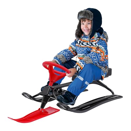 Sootvp Snow Sled for Kids, Snow Racer Sled with Steering Wheel, Winter Ski Sled Snow Sled KidSuitable for 3-15 Years Kid, Red