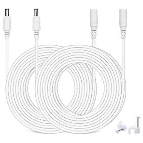 DC Power Extension Cable, 33ft 2Pack 2.1mmx5.5mm DC Plug Power Supply Adapter Extension Cord 20AWG Power Cord Compatible with 12V,24V Wireless CCTV IP Security Camera,Led Strip Lights(2pcs White) Cover
