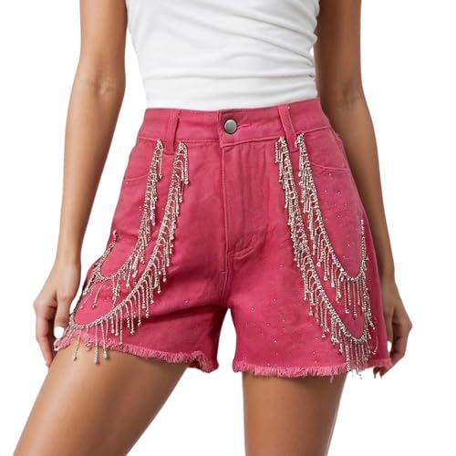 Short en jean femme stretch taille haute qui galbe avec strass amovibles
