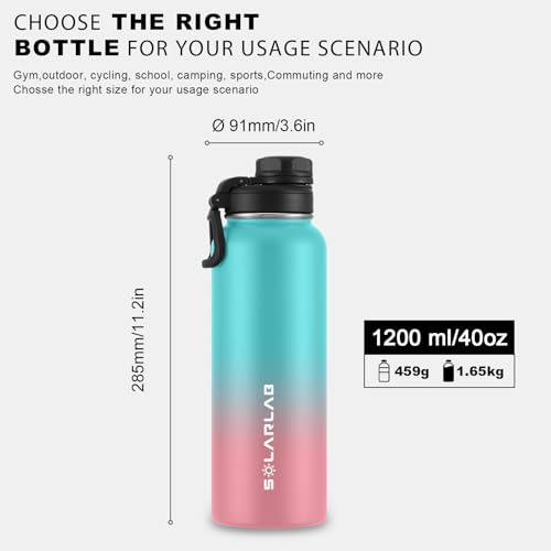 SOLARLAB Insulated Water Bottle 1.2 L Stainless Steel, Thermos Water Bottle, BPA Free, Perfect for Hot Drinks Cold, Outdoors - Image 4