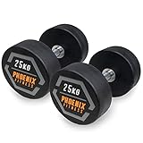Phoenix Fitness Rubber Coated Cast Dumbbells - Fixed Weight for Fitness & Strength Training, Lifting & Bodybuilding - Ideal for Home Gym, Commercial Gym, Studio - Sold as Pairs, 25kg