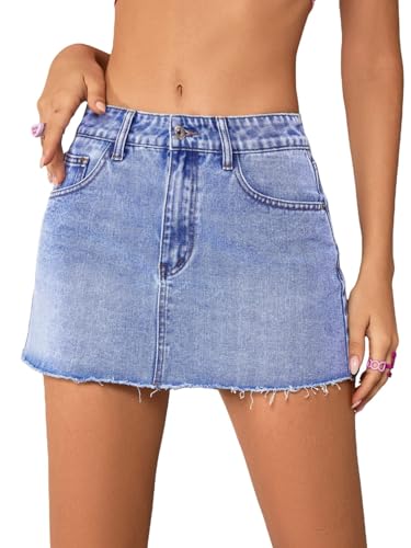 Image of Jumppmile Womens Mini Denim Skirt Mid Waist Mini Dress Jean Skirts
