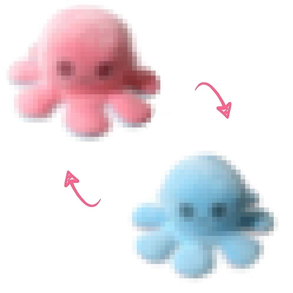 Pulpo de Peluche Reversible Pulpo de Humor Feliz y Triste Pulpo de Peluche Reversible (Azul y Rosa)