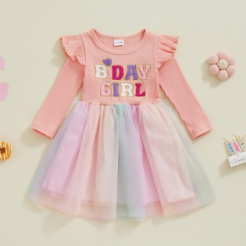 Toddler Baby Girl Birthday Dress Birthday Girl Embroidery Ruffle Sleeve Tulle Dresses Cute Cake Smash Tutu Outfits2