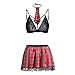 Produktbild SHINEHUA Damen Reizwäsche Schulmädchen Kostüm Sexy Minirock Ouvert mit BHS Set Babydoll Nachtwäsche Neckholder Tiefer V-Ausschnitt Cosplay Dessous Karneval Fasching Kostüm