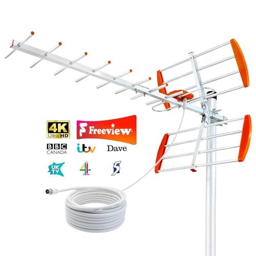 2026 Outdoor TV Aerial Long Range 4K 1080P Digital HDTV Aerial for Freeview HD Channels Strong VHF/UHF Signal Reception Weatherproof Outdoor & Loft TV Aerial with 10m Coaxial Cable