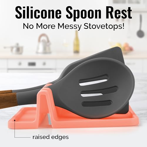 Image of Zulay Kitchen Silicone Utensil Rest with Drip Pad for Multiple Utensils - BPA-Free, Heat-Resistant Spoon Rest & Spoon Holder for Stove Top - Kitchen Utensil Holder for Ladles & Tongs - Peach Bud