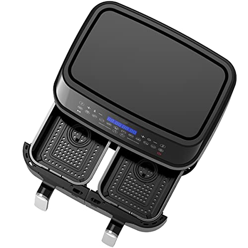 Epiq Doppel Heißluftfritteuse 9 Liter (2x 4,5Liter) zwei separat gesteuerten Frittier-Körbe/LED Display/ 200 Grad /11 Programme/Vorheizfunktion/Air Fryer/digitale Heißluft-Fritteuse 90000690 Schwarz – Bild 6