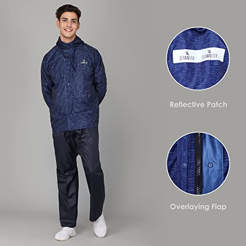 Image of THE CLOWNFISH Men's Standard Lenth Waterproof Polyester Double Coating Reversible Raincoat With Hood And Reflector Logo At Back