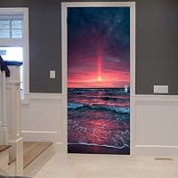 A.Monamour Sticker Porte 3D Plage Été – Autocollant Mural Sable Mer Ciel Bleu 77x200 Cm | Décor Tropical Amovible