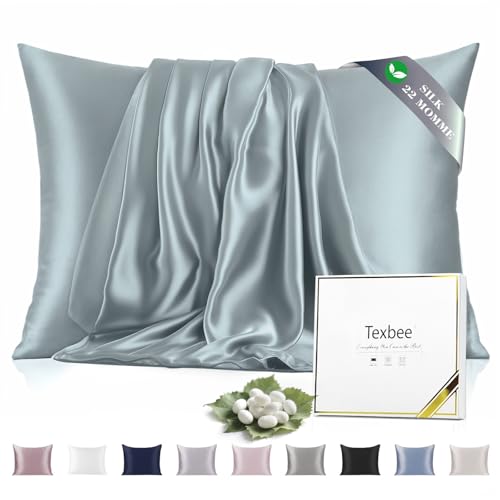 Texbee Seidenkissenbezug 40x80cm für Haar und Haut Beide Seiten Natürliche Kissenbezug Seide mit verstecktem Reißverschluss Weiche Atmungsaktive Glatte 1PCS-Nebliges Blau