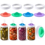 8 Pcs Fermentation Kit, 4 Pack Airlock Fermentation Lids, 4 Pack Plastic Rings for 3 Wide Mouth Mason Jars, Silicone Self Burping Mason Jar Airlock Lids & Screw Jar Bands for Fermenting