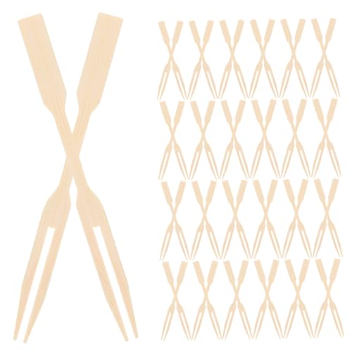NUOLUX 200個 竹製ミニフルーツフォーク 向け平頭二股フォーク 使い捨てデザートピック 前菜用竹串 サステナブル素材で 滑らか 食品用多用