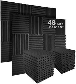 JBER Zestaw 48 paneli akustycznych z węgla drzewnego, kliny z pianki studyjnej, ognioodporne, dźwiękoszczelne wyściółki, panele ścienne, 2,5 x 30 x 30 cm