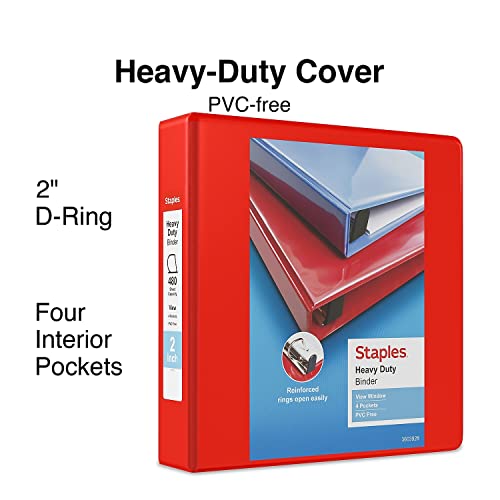 Staples 976062 Heavy-Duty 2-Inch D 3-Ring View Binder Red (26348) #TOP1