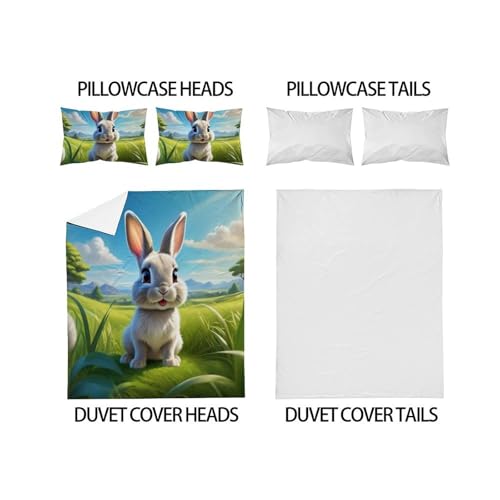 Housse de couette lapin hypoallergénique parure de couette microfibre lit double