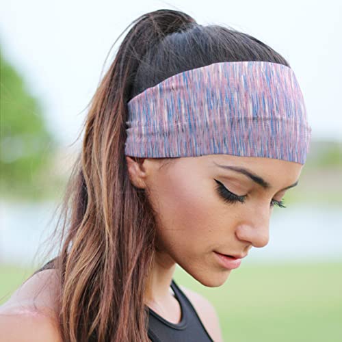 Bondi Band Headbands For Women, 4 Inch Tapered Running Headbands That Stay In Place, Absorbent, Moisture Wicking, Colorful Static Print, Mauve / Blue #TOP2