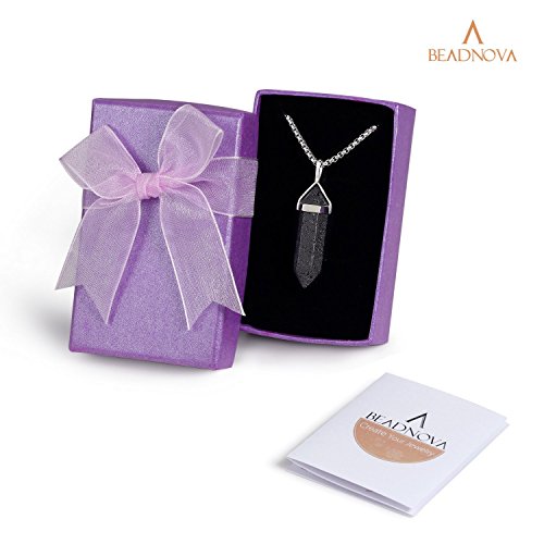 Beadnova Black Lava Necklace For Men Gemstone Crystal Necklace For Women Healing Stone Pendant Jewelry For Men Pendulum Divination Hexagonal Pendant (18 Inches Stainless Steel Chain) #TOP6