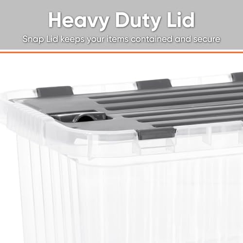 Image of Superio Clear Storage Bin with attached Lid, 27.5 Quart Storage Box with Hinged lid