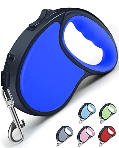 Retractable Dog Lead, ANCOOLE 5M/16FT Extendable Dog Lead 360Â°Tangle-Free Smooth&Durable Nylon Tape with Anti-Slip Handle, One-Handed Brake for Small Medium Dogs (Navy Blue)