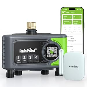 RAINPOINT WiFi Sprinkler Timer 4 Zone, Outdoor Smart Water Timer for Garden Hose with Brass Inlet, Custom Programs via APP/Voice Control for Automatic Watering System