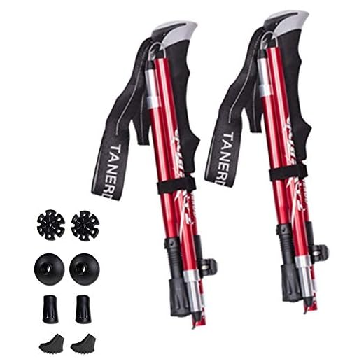 Aprllolg Bâtons de randonnée,Bâtons de Marche Pliable,Ultra-légers Antichoc Antidérapant Bâtons pour Marche Nordique,Alpinisme,Voyage (Rouge 2 Bâtons)