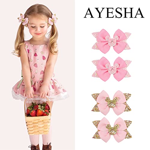 Ayesha Mickey Minnie Ears Hair Clips Mouse Ears For Toddler Girls Mouse Bows Barrettes Mice Ears Glitter Bows Mouse Hair Accessories For Baby Girls Toddler Kids Costume Party 4Pcs #TOP6