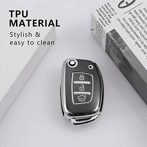 Image of Keycare TPU Key Cover Compatible for: Creta, Venue, i20 N line, Aura, Xcent, Active i20, Elite i20 flip Key (Non Push Button Start Models) (Silver Black)