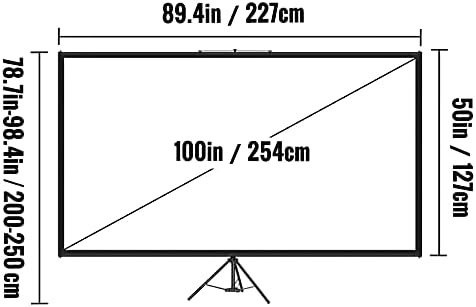 VEVOR Tripod Projector Screen with Stand 100inch 16:9 4K HD Projection Screen Stand Wrinkle-Free Height Adjustable Portable Screen for Projector Indoor & Outdoor for Movie, Home Cinema, Gaming, Office