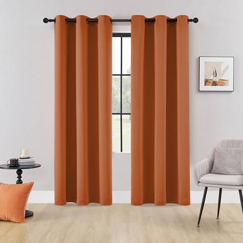 Image of HUTO Blackout Curatins Window Drapes for Bedroom Living Room - Antique Copper Grommet Room Darkening Thermal Insulated Privacy Protect Draperies Curtains, Set of 2, Rust, 42W x 84L