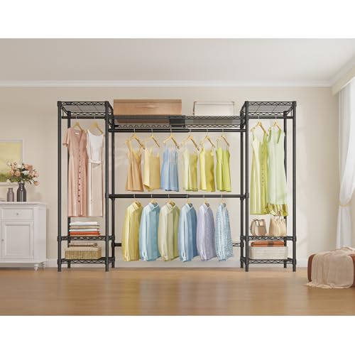 VIPEK-X30-Expandable-Clothes-Rack-Adjustable-from-5-to-611-950lbs-Capacity-Heavy-Duty-Portable-Closet-Wardrobe-with-4-Hanger-Rods-7-Wire-Shelves-Metal-Closet-System-for-Reach-in-Closet-Black