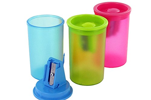 Kum 303.07.21 Bleistiftspitzer aus Polystyrol, 1 Loch, mit Kunststoffbehälter, Farben variieren