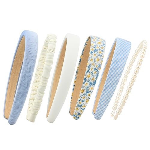 DOXISHRUKY Conjunto de faixas de cabeça modernas, 6 peças, floral, pérola, acolchoada, vintage, para