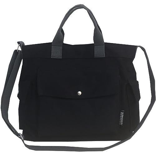 ABOUME Canvas Tote Bag for Women and Men Large Crossbody Bag Shoulder Bag Handbags with Multi-pocket for Travel, Work, Daily (Black)