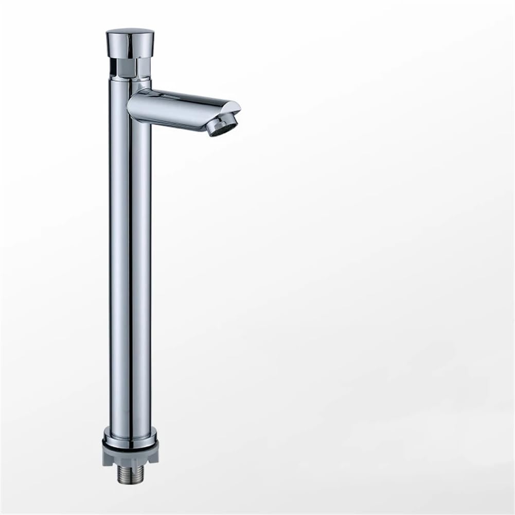 Automatic Close Faucet Chrome Plated Water Saving Bathroom Sink Tap Cold Delay Button Lavatory Eco-Friendly Fixture