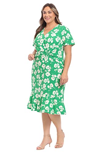 Image of London Times Women's V-Neck Dress - Flounce Hem, Twist Waist, Elegant Office & Event Wear