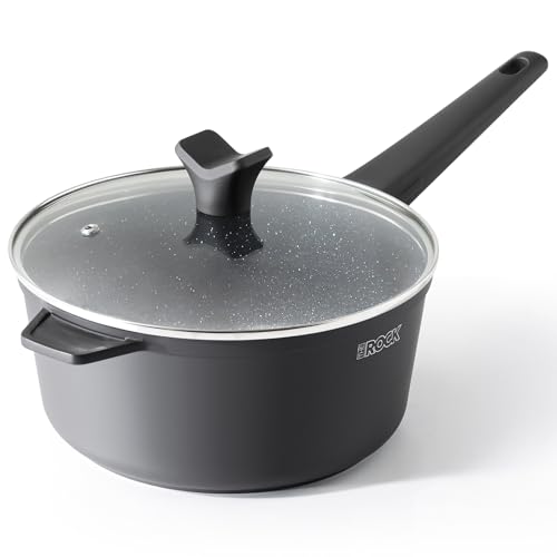 THE ROCK SOHO Nonstick Saucepan with Lid, 3.3 Quarts Small Pot with PPG Quantum2 Coating – Durable for Urban Kitchens, Nothing Sticks, Never Warps, Lasts Longer, Induction Compatible, PFOA-Free, Black