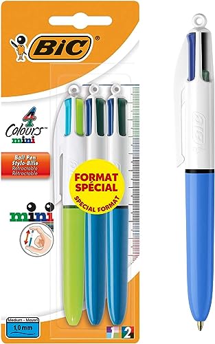 BIC 4 Farben Kugelschreiber Set 4 Colours Mini, 3er Pack, Ideal für das Büro, das Home Office oder die Schule