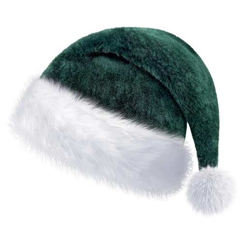 Santa Hats for Adults, Unisex Velvet Comfort Christmas Hat for Christmas Festive Party Supplies (Green)