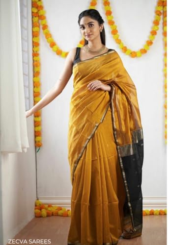 ZECVA-Womens-Pure-Spun-Linen-Cotton-Lichi-Silk-Saree-With-Attach-Unstitch-Blouse-Piece-MUSTARD-BLACK ZECVA Women's Pure Spun Linen Cotton Lichi Silk Saree With Attach Unstitch Blouse Piece (MUSTARD BLACK)